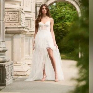 Klesis Miley Mini Lace Dress with Ruffle Overskirt White Size Large